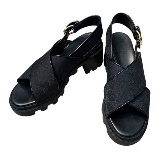 Gucci Women's Lug Sole Platform Slingback Sandals GG Canvas - 38.5 (8.5) - Picture 2 of 5